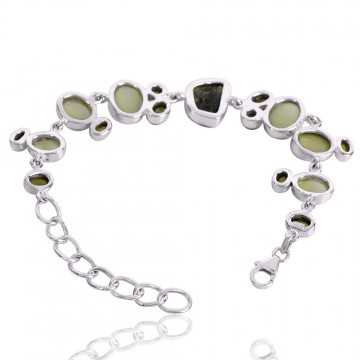 Moldvite And Multigemstone 925 Sterling Silver Bracelet