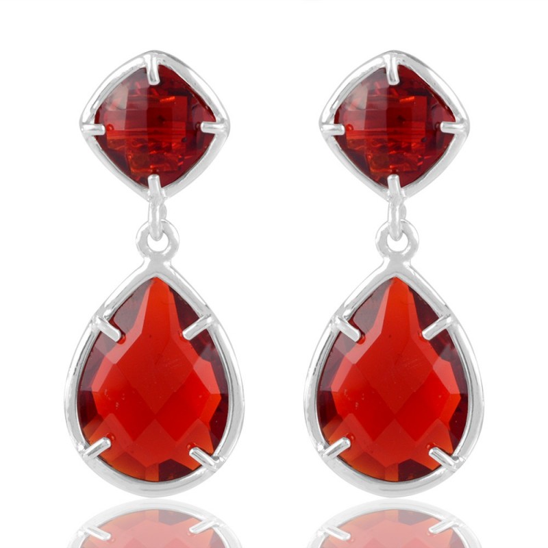 Natural Red Color Stone 925 Sterling Silver Earring Jewels Stone 925 Sterling Silver Earring