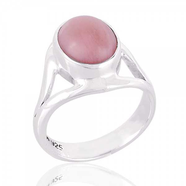 Natural Pink Opal 925 Sterling Silver Ring