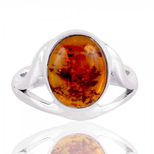 925 Sterling Silver and Amber Gemstone Ring