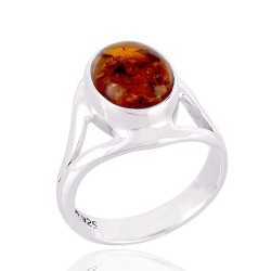 925 Sterling Silver and Amber Gemstone Ring