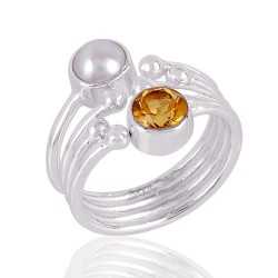 Citrine and Pearl Gemstone 925 solid Silver Ring