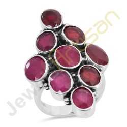 Real Glass Field Ruby Gemstone Solid Sterling Silver Ring