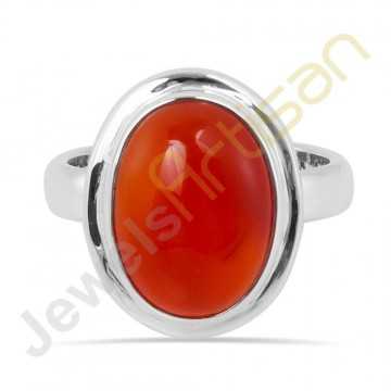 Natural Carnelian Solitaire Gemstone Solid Sterling Silver Ring