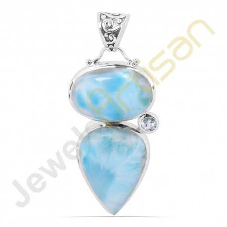 Silver Plated Real Blue Topaz NEW STYLISH Pendant Handmade Jewelry Collection 