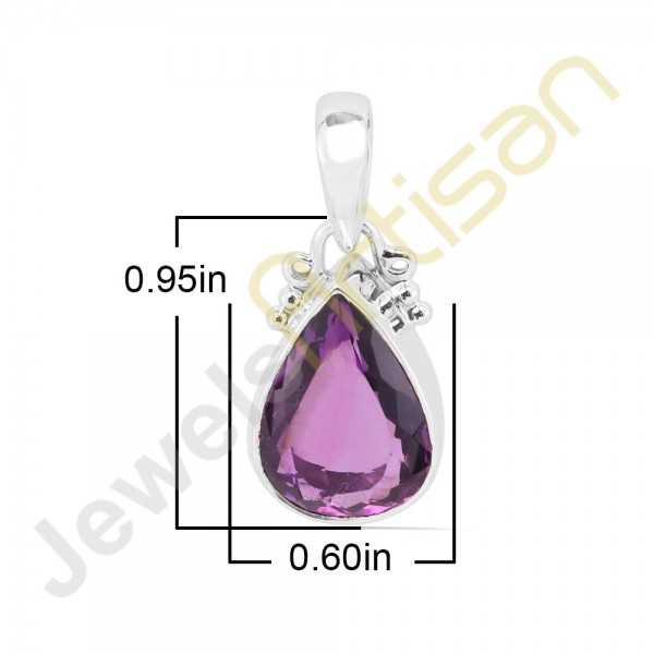 Sterling Silver 925 Gold Tone Faceted Oval Purple Amethyst Dangle Pendant