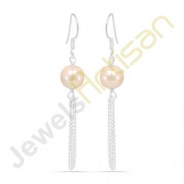 Natural Pearl Gemstone Handmade Sterling Silver Earrings