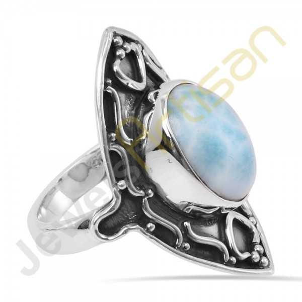 Larimar Gemstone Designer Sterling Silver Ring