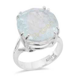 Natural Aquamarine Gemstone Solid Sterling Silver Ring