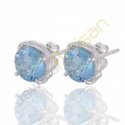 Blue Topaz Gemstone Stud Sterling Silver Stud Earrings
