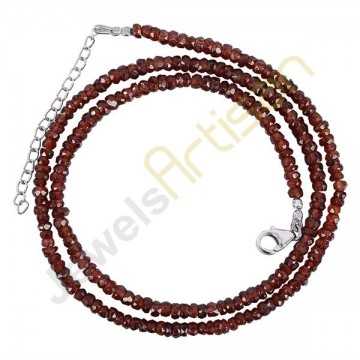 Garnet Beads Necklace Sterling Silver 18 Inch Adjustable Beads Necklace