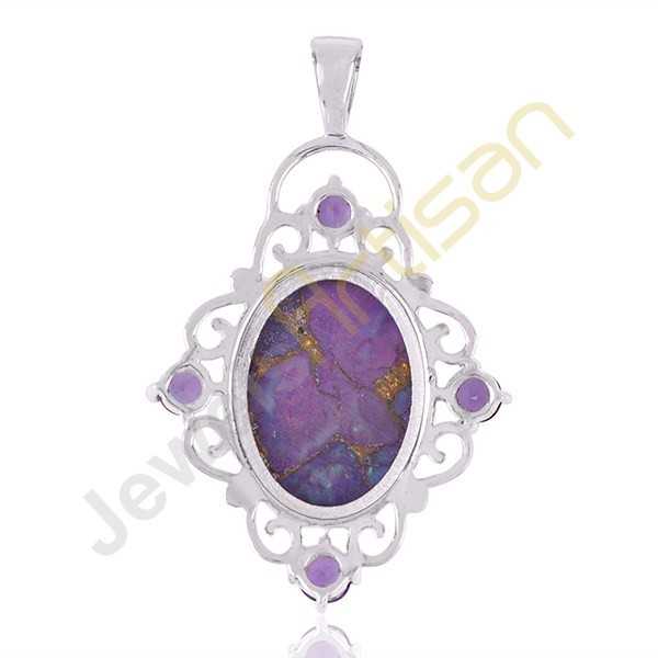 Amethyst And Purple Copper Turquoise Gemstone 925 Sterling Silver Pendant