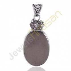 Natural Gemstone Pyrite Sun and Meteorite Sterling Silver Two Stone Pendant