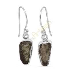 Certified Moldavite Gemstone Silver Dangling Earring Raw Moldavite Gemstone Earring