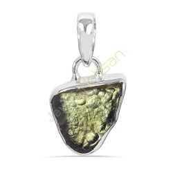 Certified Moldavite Pendant Natural Molavite Sterling Silver Pendant for Him and Her