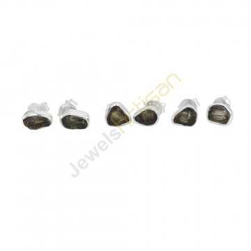 Certified Moldavite Gemstone Silver Stud Earring Raw Moldavite Gemstone Earring