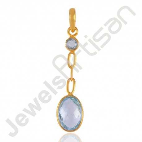Blue Topaz BT and 18K Gold Plated Silver Dangle Pendant Locket