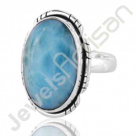 Larimar Ring 925 sterling Silver Blue GemstoneDesigner Ring