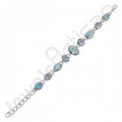 Blue Topaz Bracelet Larimar Bracelet 925 Sterling Silver Cluster Gemstone  Bracelet
