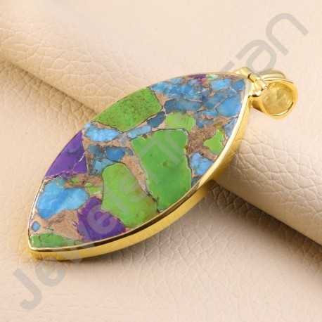 Genuine Gold Plated Pendant Turquoise Stone Jewelry For Women Handmade Charms Oval Shape Design Necklace 