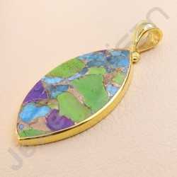 Turquoise Pendant 925 Solid Silver Pendant Gold Plated Silver Statement Pendant