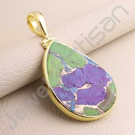 Turquoise Pendant 925 Solid Silver Pendant Gold Vermeil Statement Pendant Handcrafted Silver Pendant