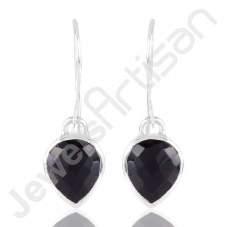 Hand Crafted Pearl and Faceted Black Teardrop Charm Dangle Earrings  Woman's Dangling Earrings  Artisan Made Long Earrings