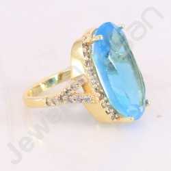 Sky Blue Quartz Ring White Cubic Zirconia Ring Fashion Brass Ring Gold Plated Ring