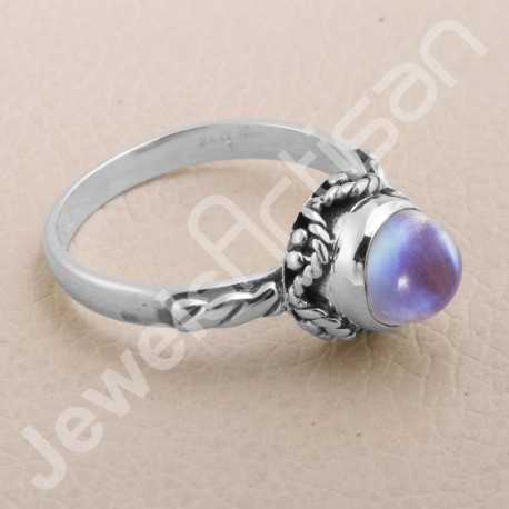 Rainbow Moonstone Ring 925 Sterling Silver Ring Classic Solitaire Ring Rope Design Ring Handcrafted Silver Ring