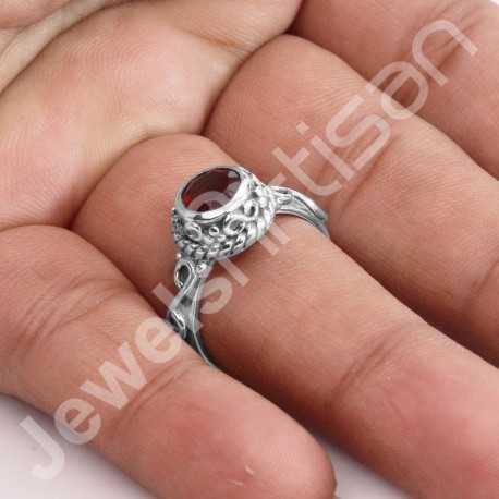 Garnet Ring 925 Sterling Silver Ring Garnet Solitaire Silver Ring Handcrafted Silver Ring January Birthstone Ring