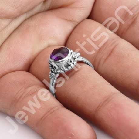 Amethyst Ring 925 Sterling Silver Ring Amethyst Solitaire Silver Ring Handcrafted Silver Ring February Birthstone Ring