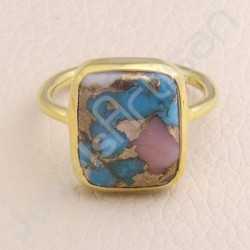 Gold Vermeil 925 Sterling Silver Ring 12x14mm Cushion Turquoise Ring Handmade Silver Statement Ring