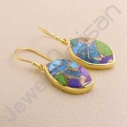 Fancy Shape Turquoise Earring 925 Solid Silver Gold Plated Earring Dangle Drop Earring Handcrafted Gold Vermeil Silver Earrings