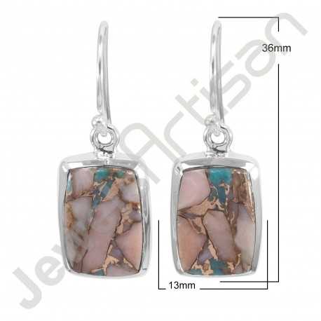 925 Sterling Silver Earring Dangle Drop Earrings Natural Turquoise Earring 10x15mm Cushion Gemstone Earring