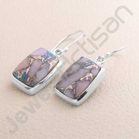925 Sterling Silver Earring Dangle Drop Earrings Natural Turquoise Earring 10x15mm Cushion Gemstone Earring