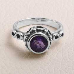 925 Sterling Silver Ring Natural Amethyst Ring 7x7mm Amethyst Solitaire Silver Ring Handcrafted Silver Ring