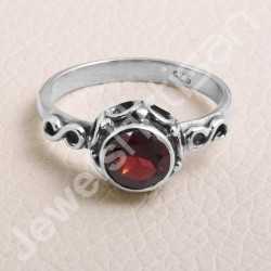 Garnet Ring 925 Sterling Silver Ring Handcrafted Silver Ring Garnet Round 7x7mm Solitaire Gemstone Ring