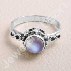 925 Sterling Silver Ring Rainbow Moonstone Ring Handcrafted Silver Ring 7x7mm Round Rainbow Moonstone Solitaire Silver Ring