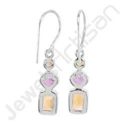 925 Triangle Citrine Bali Handcrafted Earring 35561 Solid Silver 