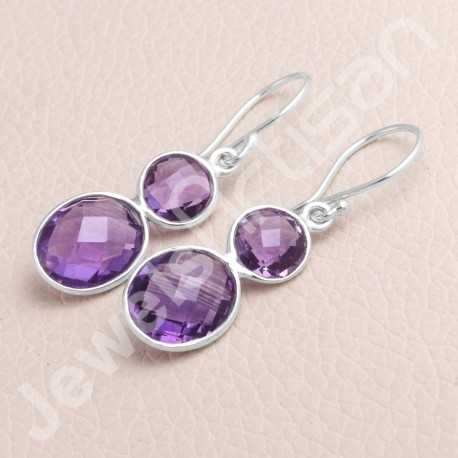 Amethyst Earring 925 Sterling Silver Earring Handcrafted Earring Oval Purple Amethyst 10x12mm Gemstone Bezel Set Earring