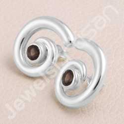 925 Sterling Silver Studs Smoky Quartz Studs Handcrafted Studs Solitaire 5x5mm Round Gemstone Fashionable Studs for Her