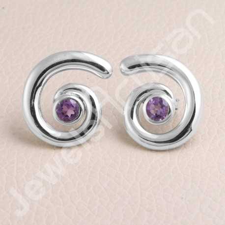 Natural Amethyst Gemstone Studs 925 Sterling Silver Studs Handcrafted Studs 5x5mm Round Gemstone Solitaire Fashionable Studs