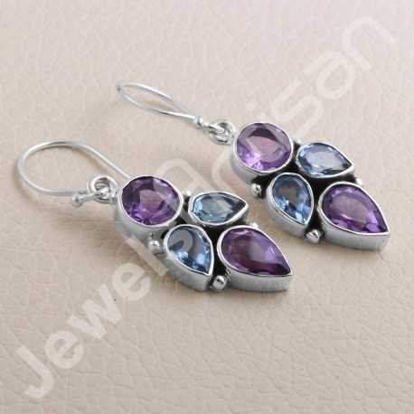 Details about   Octopus Design Amethyst Blue Topaz Gemstone 925 Fine Silver Dangle Earrings 