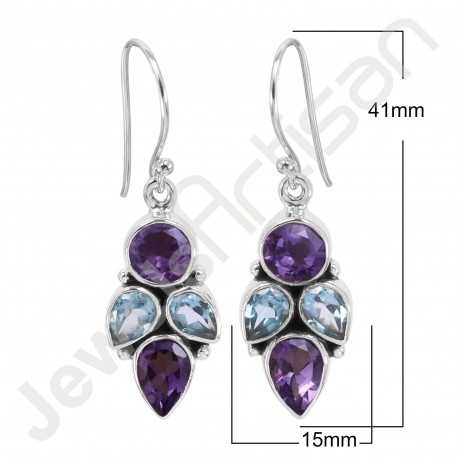 Amethyst Garnet Topaz 925 Sterling Silver Dangle Drop Earrings for Women Jewelry 