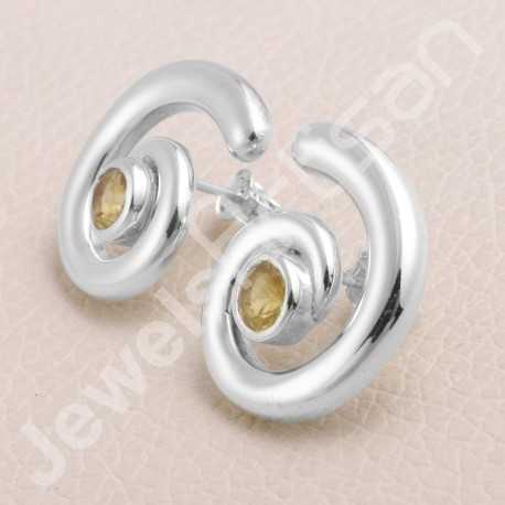 Citrine Gemstone Studs 925 Sterling Silver Studs Handcrafted Studs 5x5mm Round Gemstone Solitaire Fashionable Silver Studs