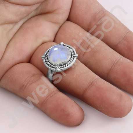 Rainbow Moonstone Ring 925 Sterling Silver Ring Handcrafted Silver Ring Round 12x12mm Gemstone Statement Silver Designer Ring