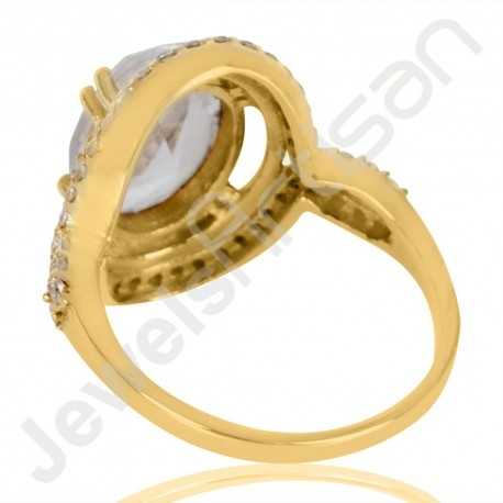 White Quartz Ring Gold Plated Ring Brass Ring 10x14mm Oval White Quartz White Cubic Zirconia Handmade Cocktail Ring