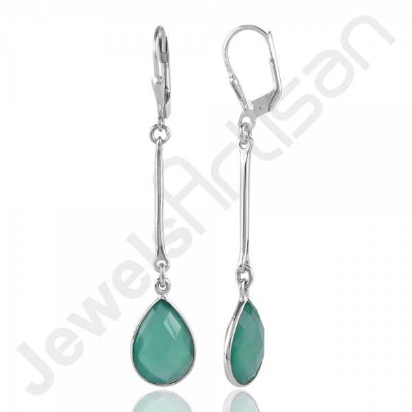 Natural Green Onyx Gemstone 925 Solid Silver Dangle Earrings Sterling Jewelry 