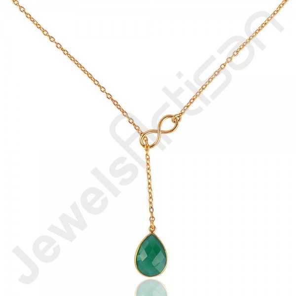 Natural Green Onyx 18K Gold Plated 925 Sterling Silver Pendant Necklace Jewelry 