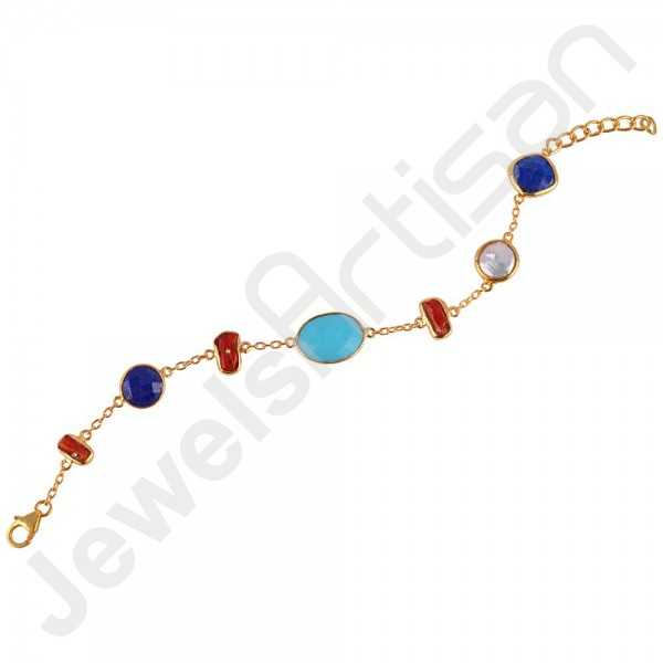 Turquoise Bracelet Lapis Bracelet 18K Gold Vermeil 925 Silver Bracelet